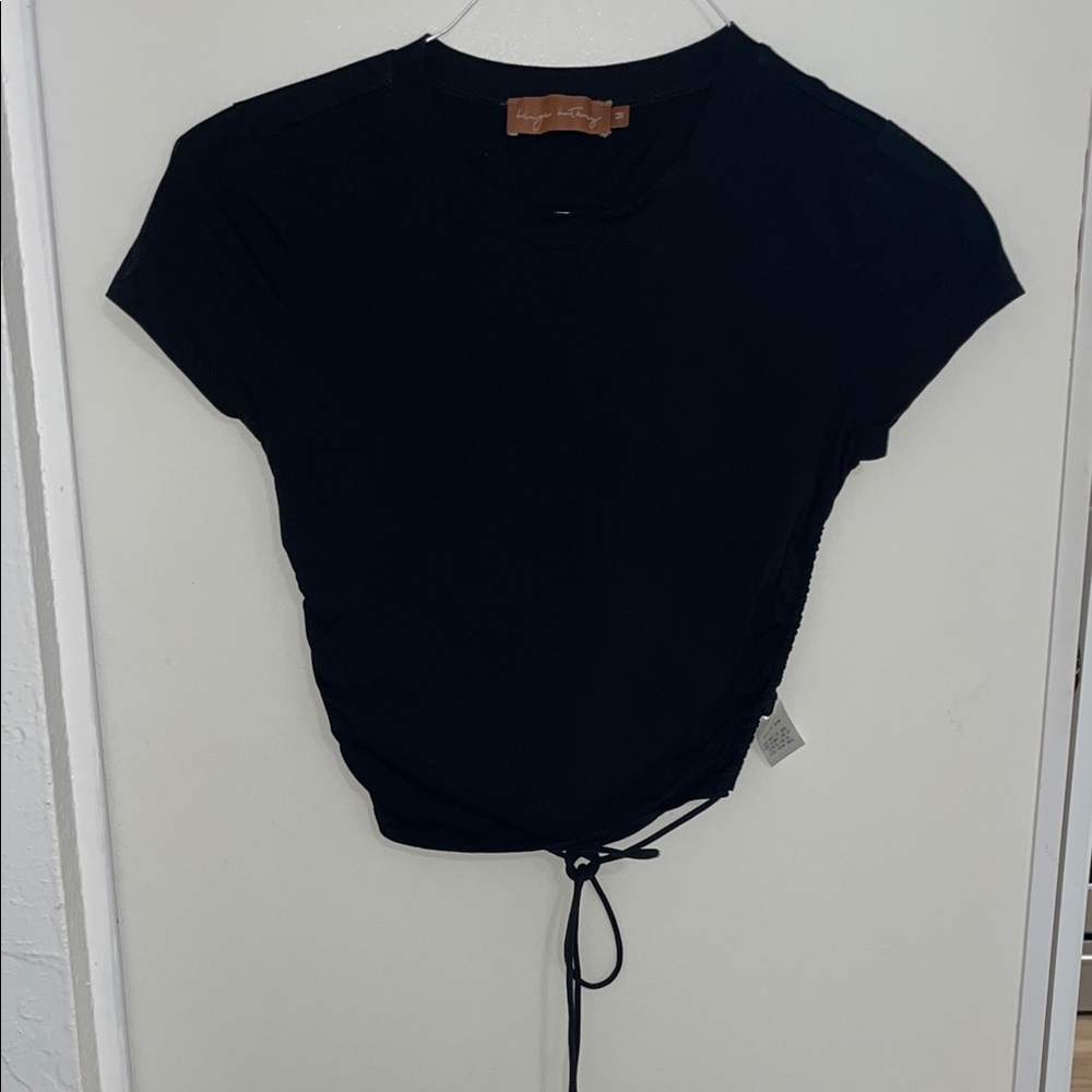 Beige Botany Black Backless Top with tie | M